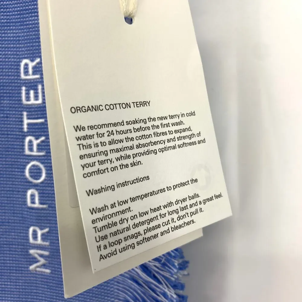 TEKLA x MR PORTER Blue Striped Fringed Beach Towel NWT Embroidered Exclusive